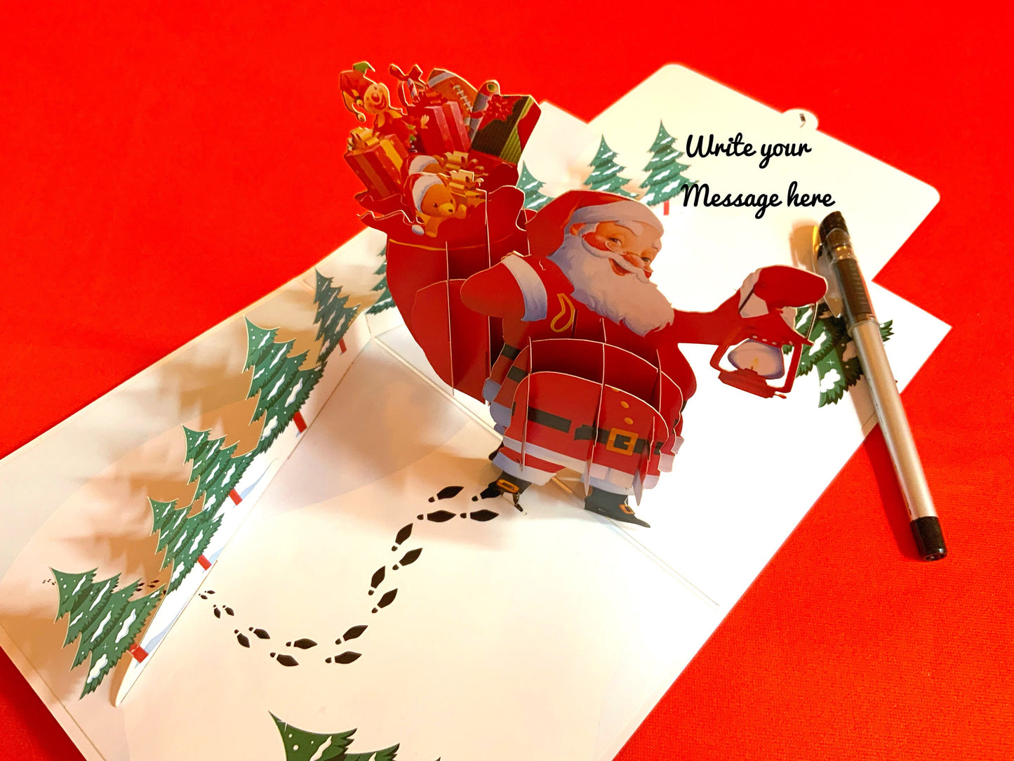 "Image displaying the pull-out notelet feature of the card, where a hidden compartment is revealed, offering space for a personalized message, enhancing the card's thoughtfulness and customization."