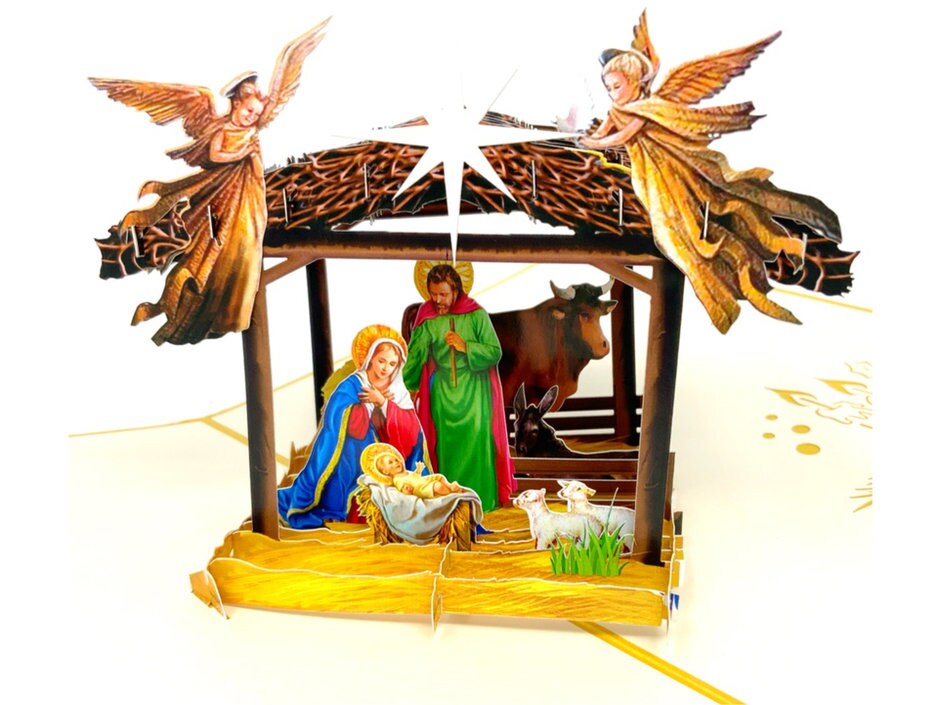 Pop up light up nativity scene, nativity set, miniature nativity with Free nativity card, Make someone smile