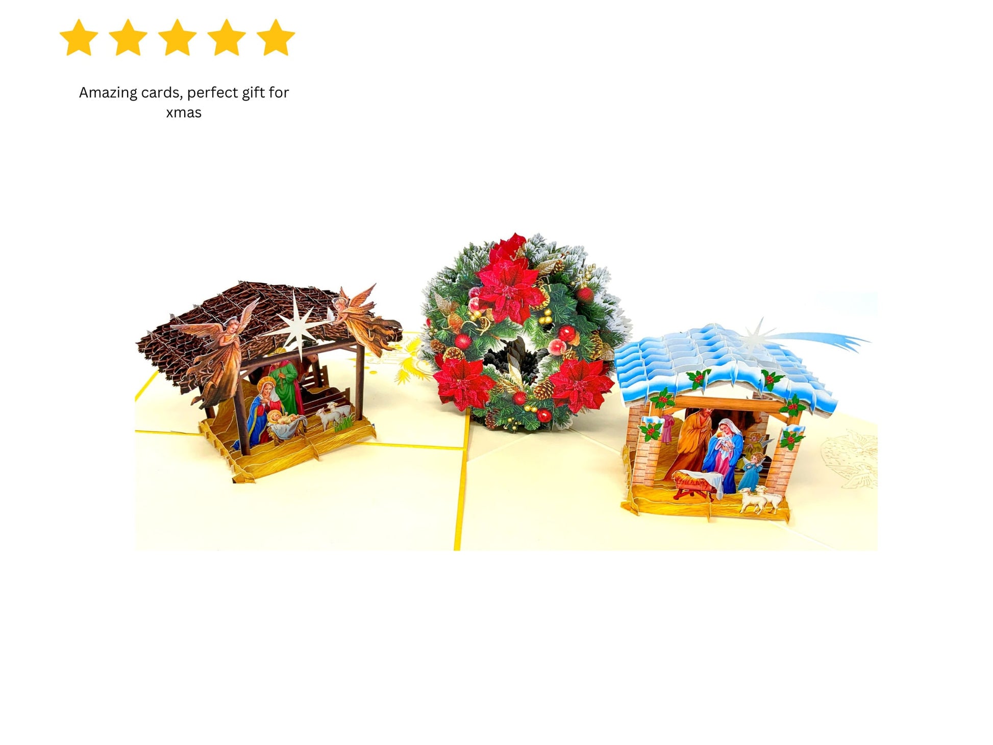 &quot;Christmas Harmony: A Five-Star Card Collection Featuring Two Nativity Scenes and a Wreath – Celebrate the Season with Joy and Rave Reviews!&quot;