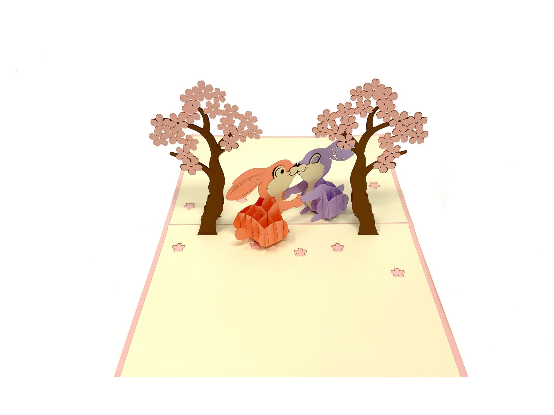 &quot;Rabbits in Love pop-up card: A three-dimensional card with an intricately crafted pop-up scene featuring adorable rabbits in love, perfect for expressing affection and warmth on various occasions.&quot;