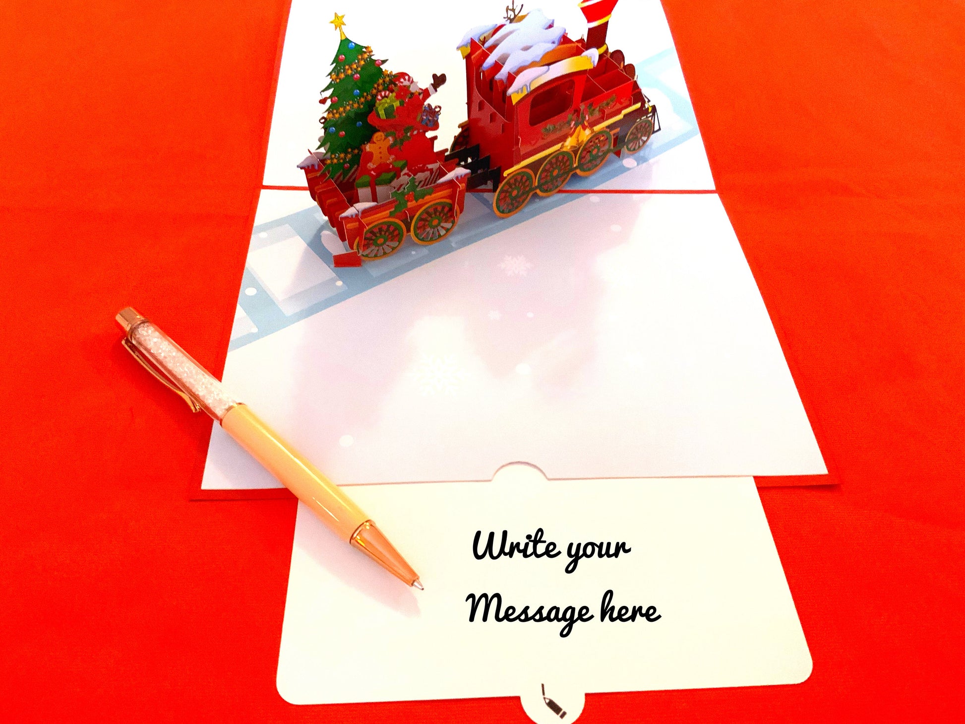 &quot;Image displaying the pull-out notelet feature of the card, where a hidden compartment is revealed, offering space for a personalized message, enhancing the card&#39;s thoughtfulness and customization.&quot;